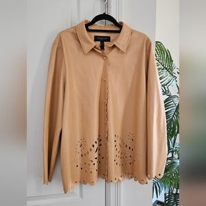 Marc New York Vegan Leather Tan Scalloped Button-Up Jacket